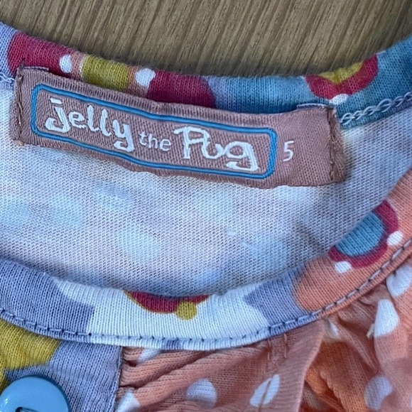 Girl's Jelly The Pug Size 5 Long Sleeve T-Shirt Polka Dot Bird Ruffle Cotton - Picture 6 of 7